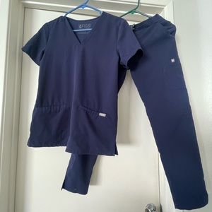 navy blue figs scrub set